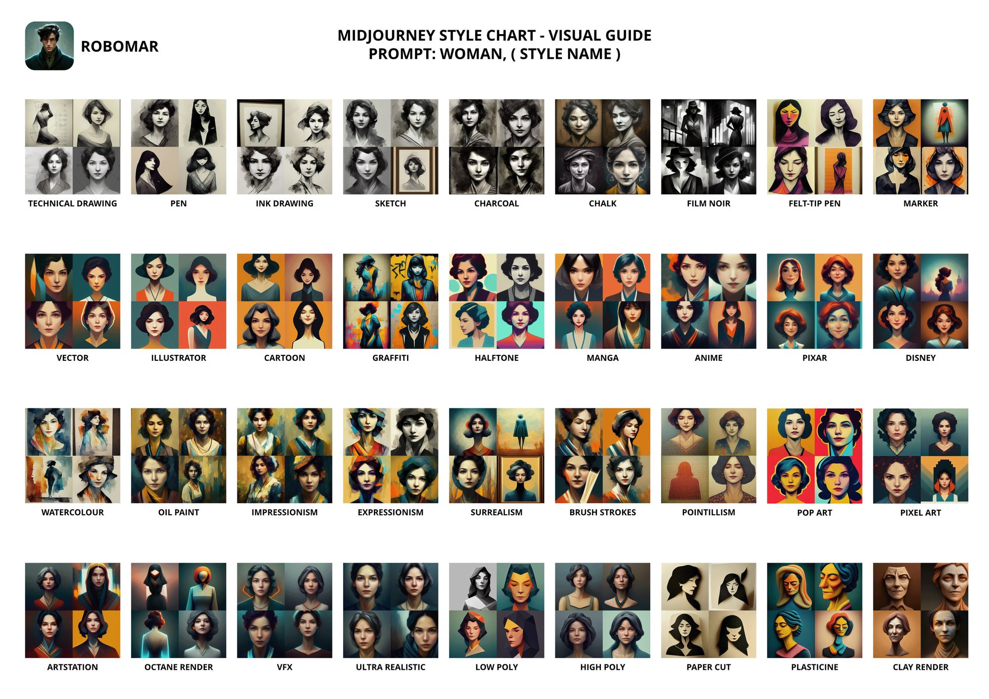 A visual midjourney style chart for better prompt crafting.