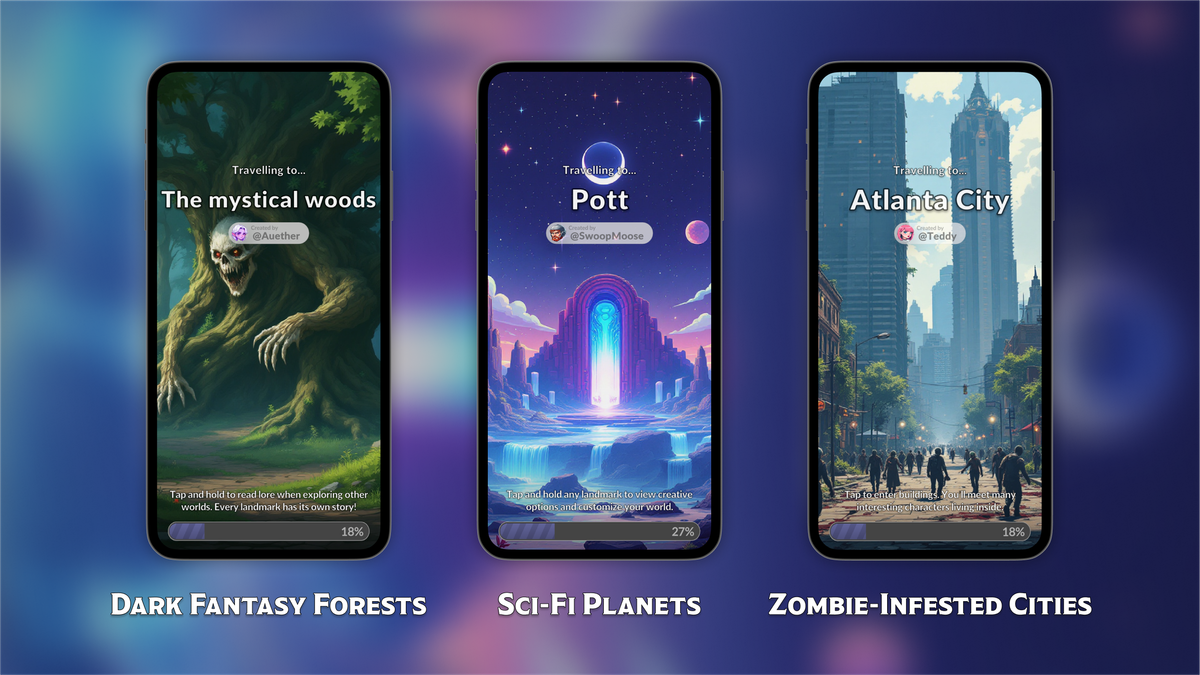 Three mobile videogame worlds created in Storycraft - the world's first player-generated content mobile game